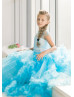 Cap Sleeves Blue Tulle Clouds Ruffled Flower Girl Dress